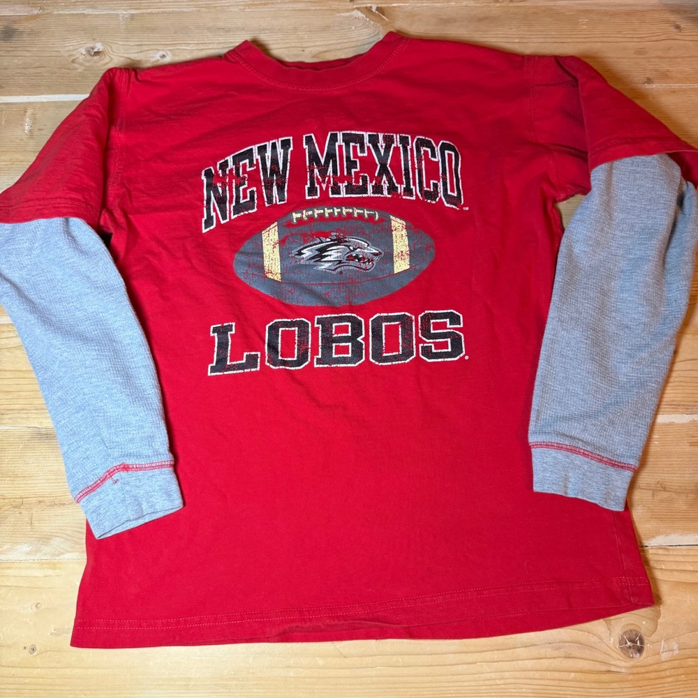 Y2K NCAA New Mexico Lobos Layered Long Sleeve Shirt Mens Medium‎ Red Football